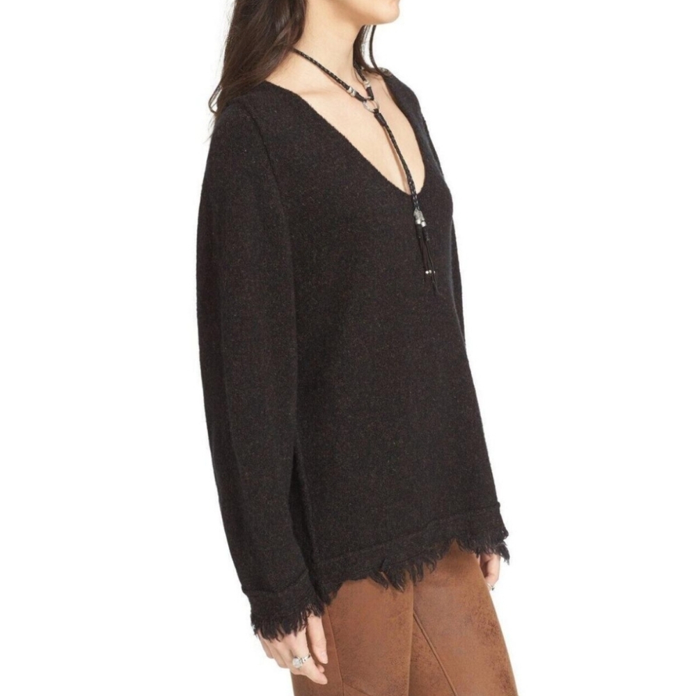 Free People Irresistible Fringed V-neck Sweater Oversized Wool Blend XS